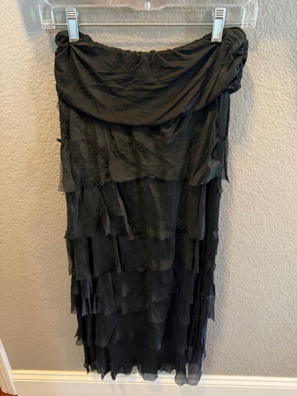 Canal made in Italy, silk tiered skirt black layer, ruffle elastic